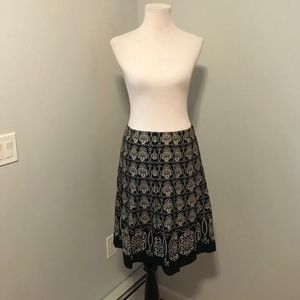 Black Patterned Ann Taylor A-Line Skirt